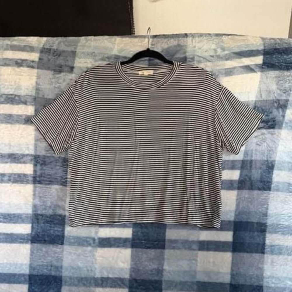 Shop Stevie Black and White Striped Cropped Tee